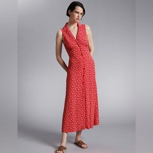 & Other Stories Red Collared Midi Shirt Sleeveless Dress